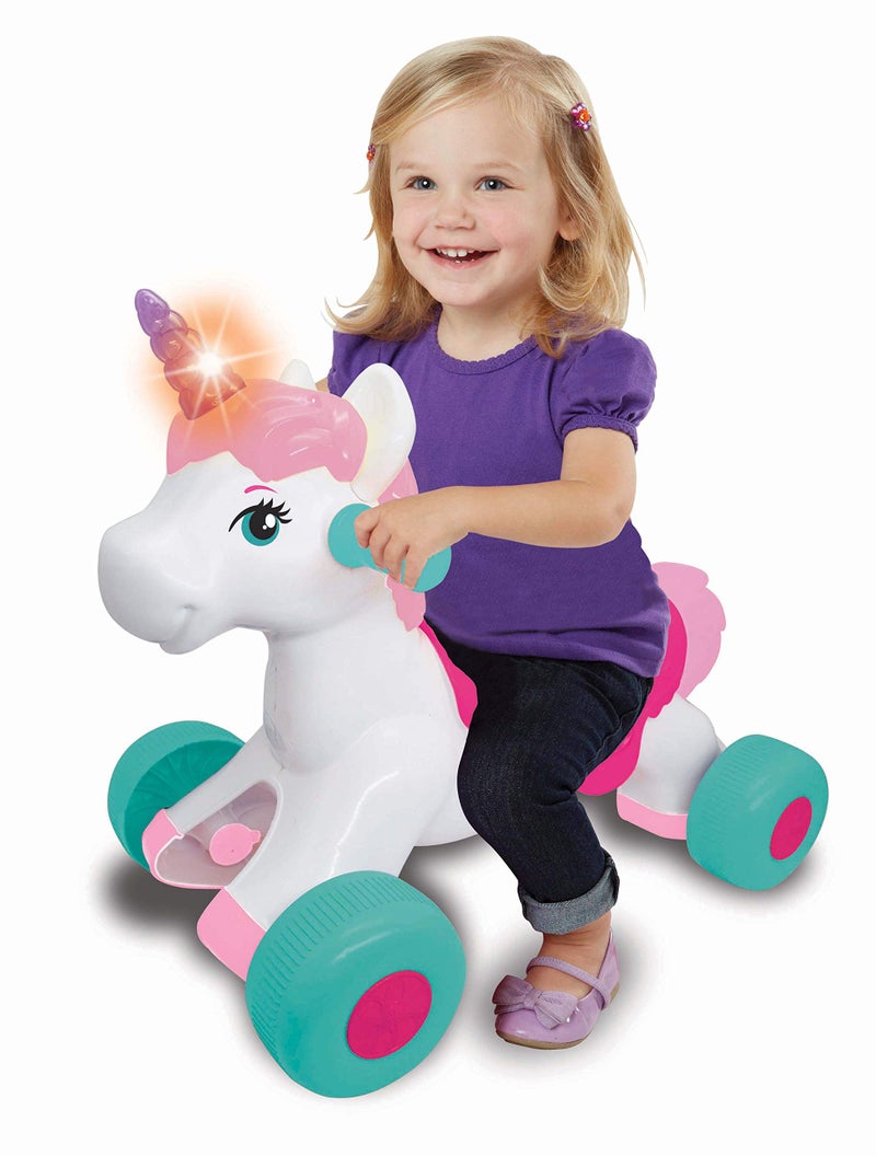 Kiddieland Unicorn Ride-On with Lights & Sounds for Toddlers, Musical Push Toy with Flashing Lights, Durable Safe Construction, Ages 1-3 - Image 1
